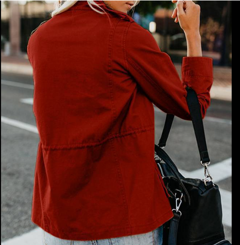 Ladies Casual Solid Color Zipper Short Jacket Top