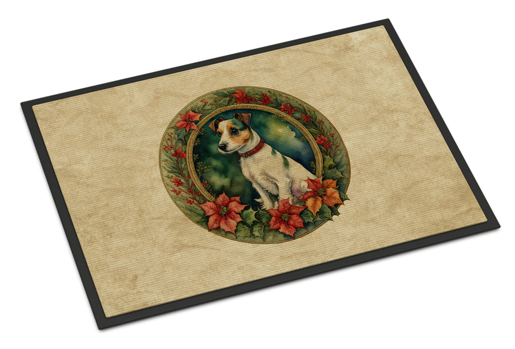 Jack Russell Terrier Christmas Flowers Doormat