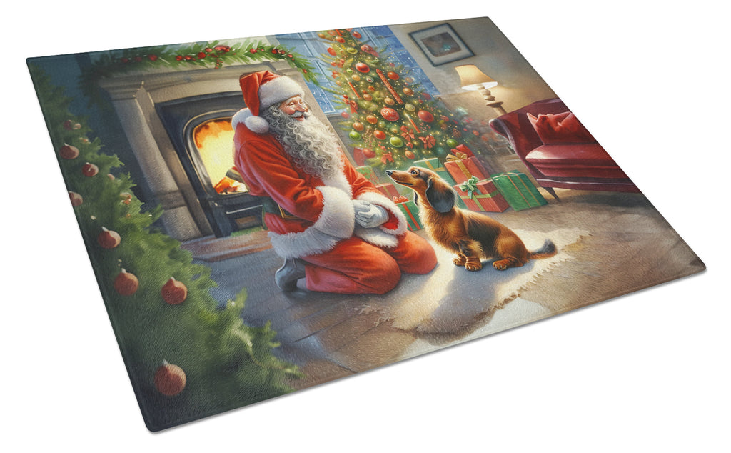 Dachshund and Santa Claus Glass Cutting Board