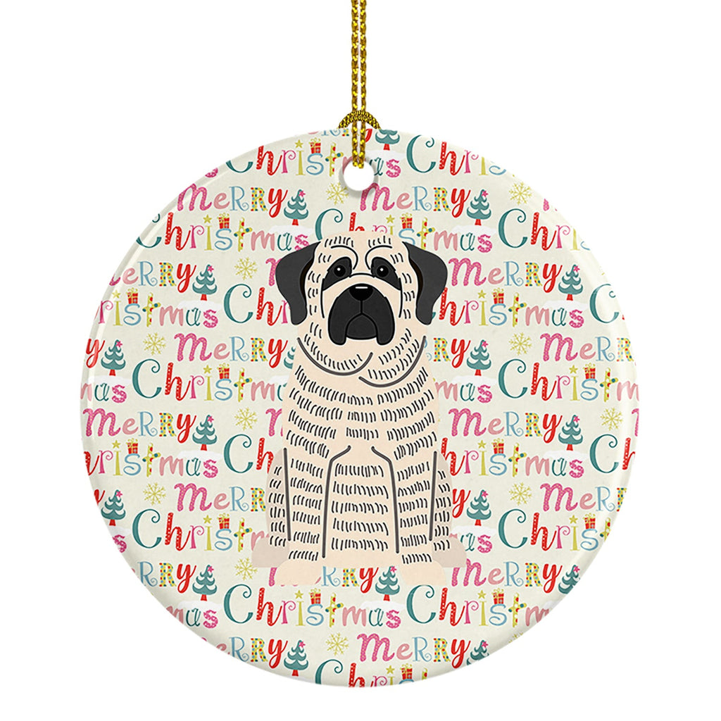 Merry Christmas Mastiff Brindle White Ceramic Ornament