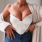 Printed Halter Fishbone Corset Lace Crop Top