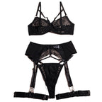 Lace Embroidered Black Lingerie Set with Underwire