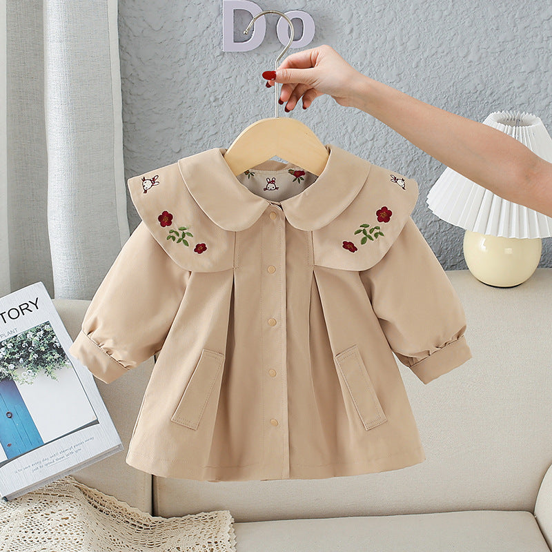 Children's Long Sleeve Khaki Trench Coat for Autumn