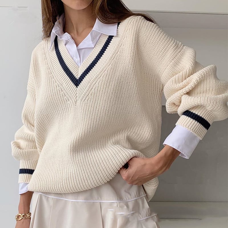 Casual Contrast Color Loose Women's Sweater