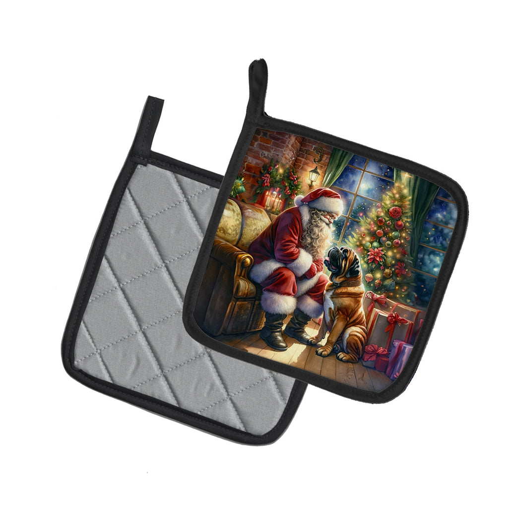 Bullmastiff and Santa Claus Pair of Pot Holders