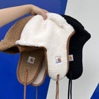 Solid Color Lamb Wool Flying Hat | Embroidered Cap