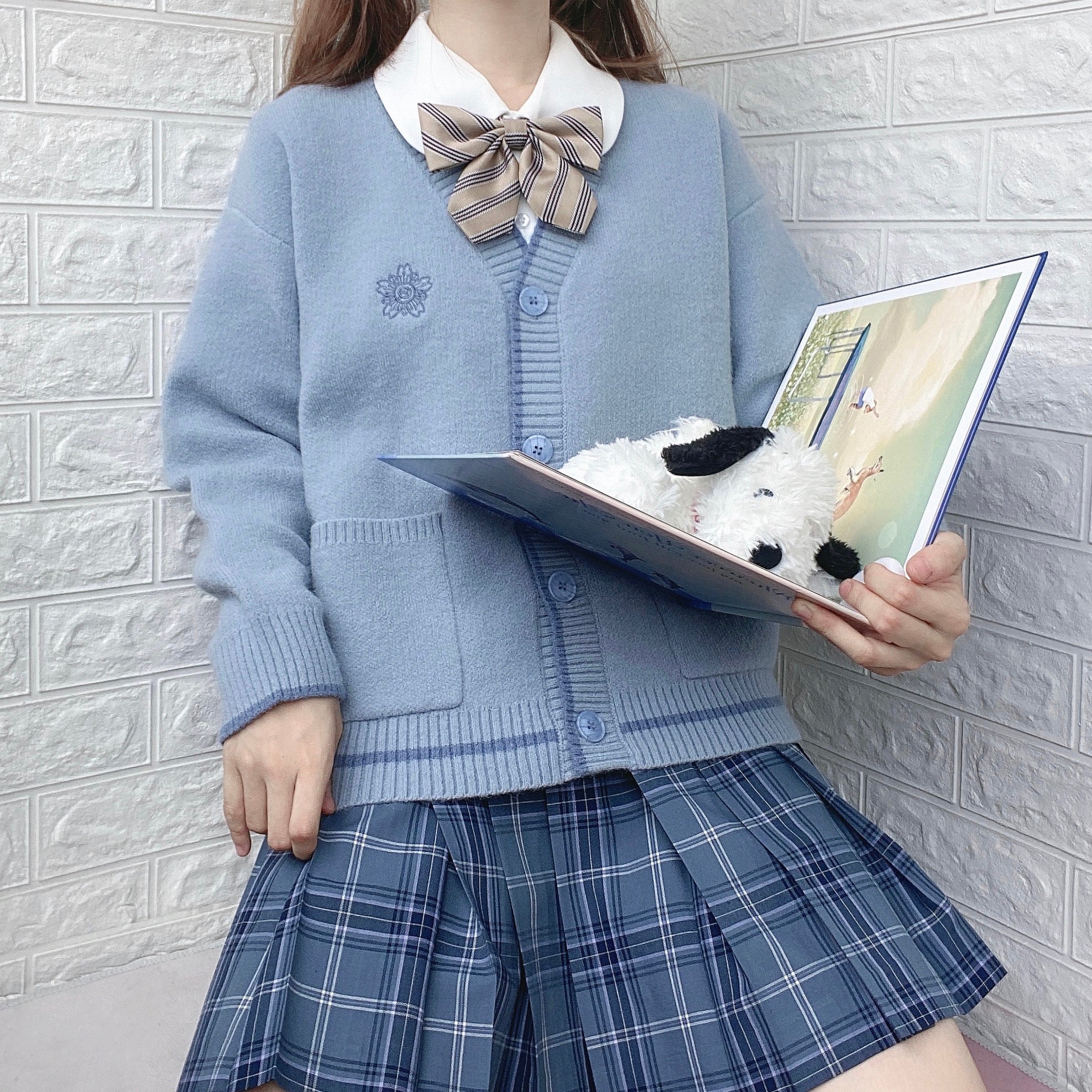 2024 Girls' Long Sleeve V-neck Knitted Sweater Cardigan