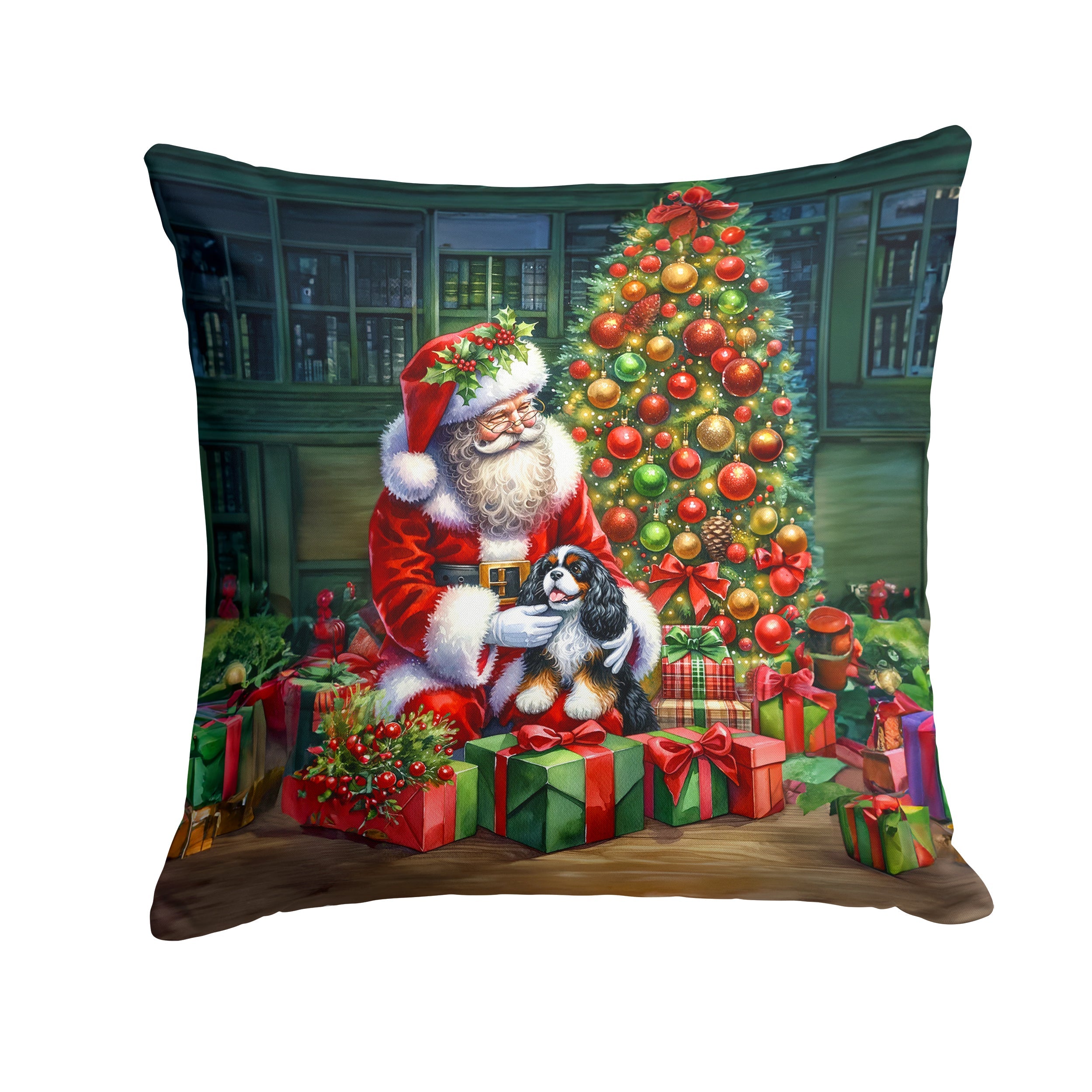 Cavalier Spaniel and Santa Claus Throw Pillow