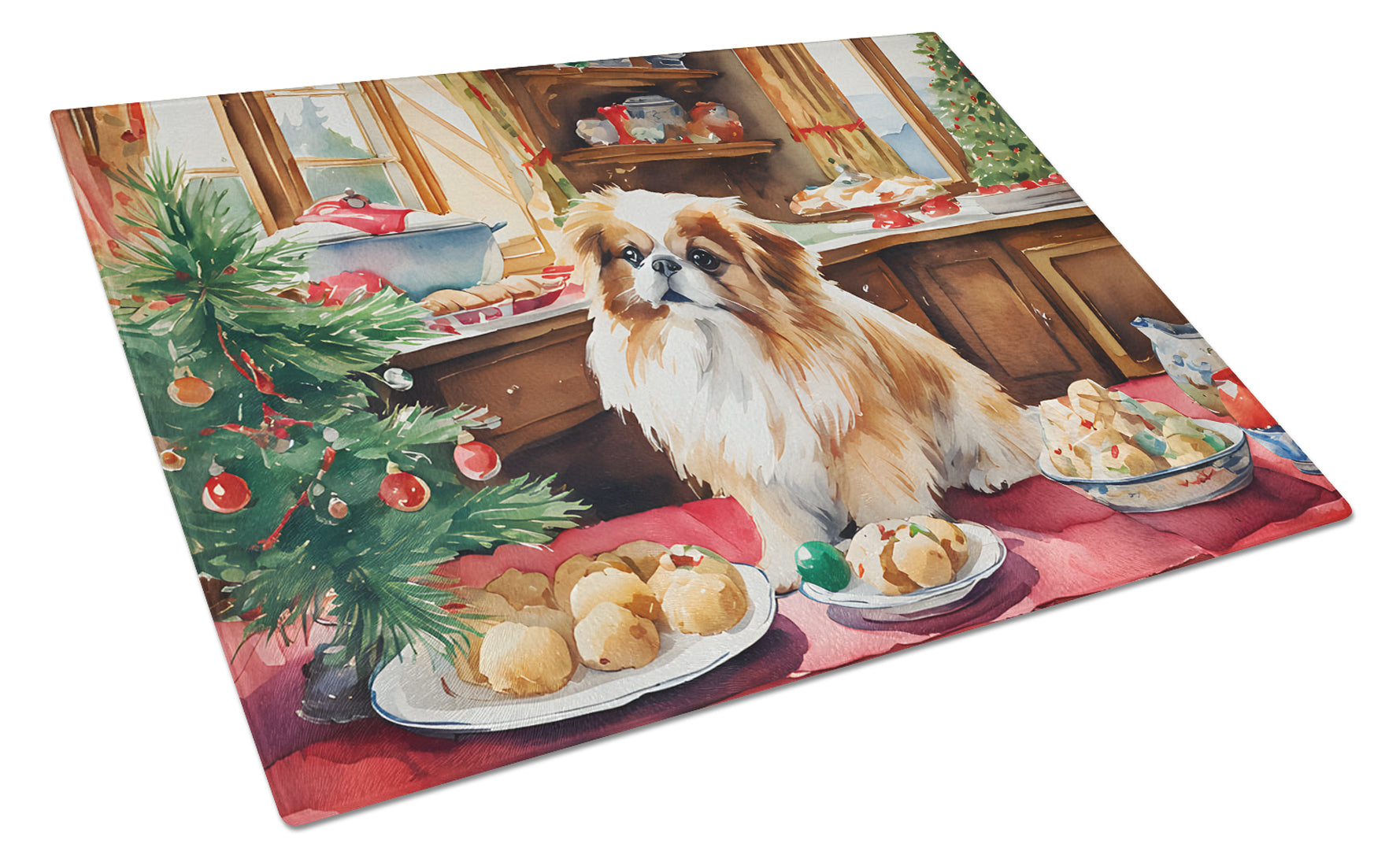 Pekingese Christmas Cookies Glass Cutting Board