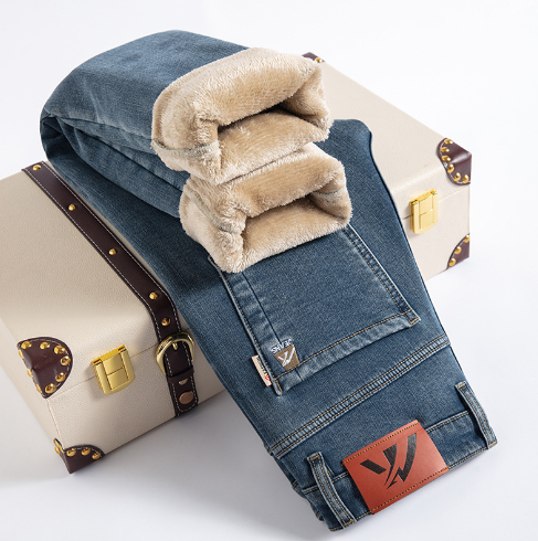 Men's Fleece-Lined Straight Leg Jeans (One Piece)