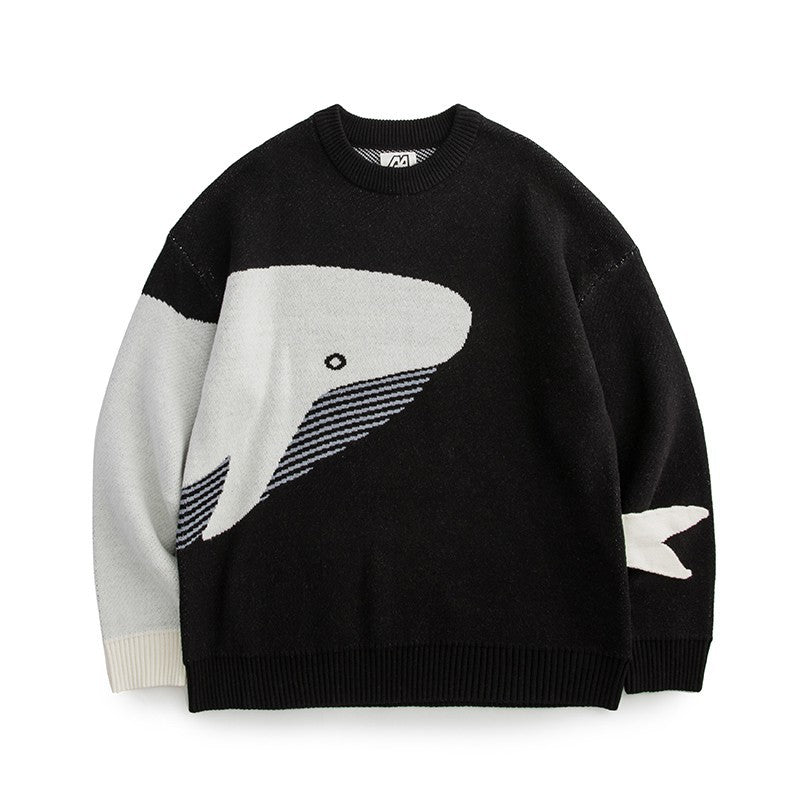 Men's Whale Jacquard Knitted Sweater for Autumn/Winter