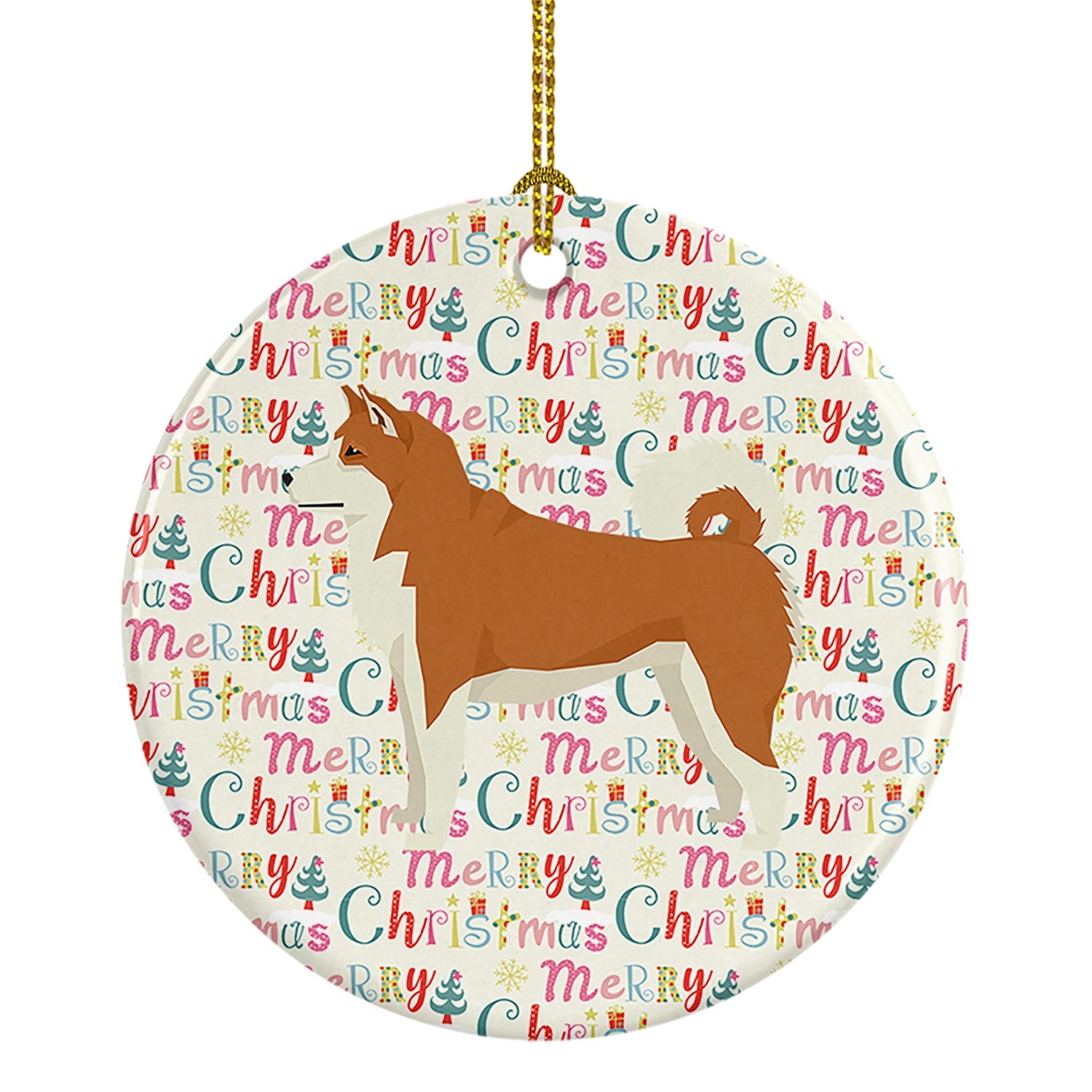 Akita Merry Christmas Ceramic Ornament