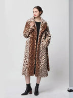 Mid-Length Leopard Print Plush Coat for Women