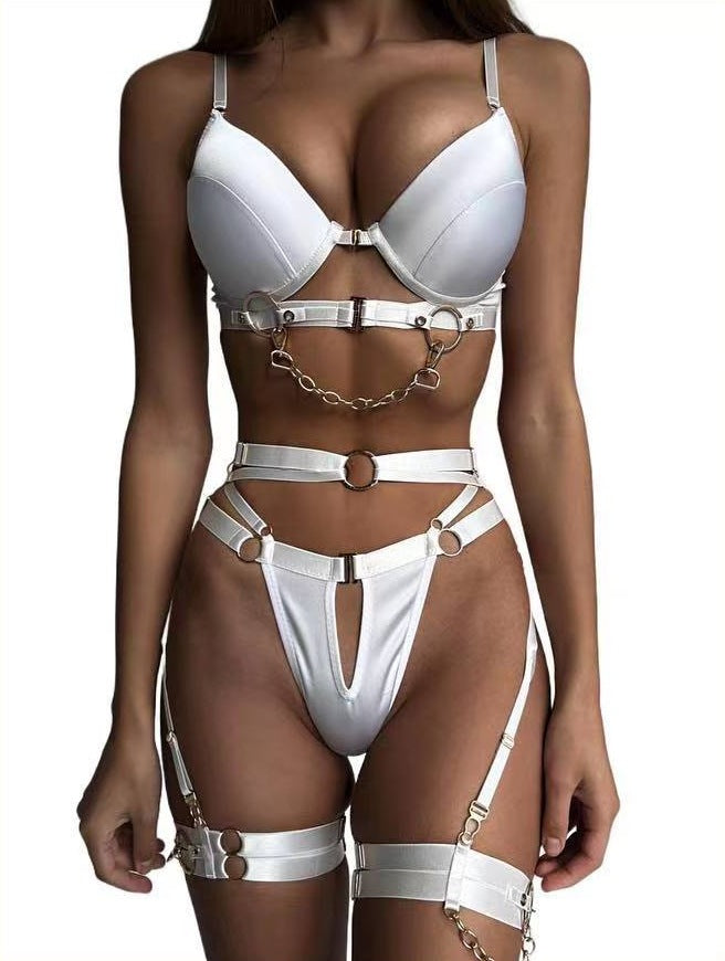 Metal Chain Motorcycle Accessories Lingerie Set (4 Pieces)