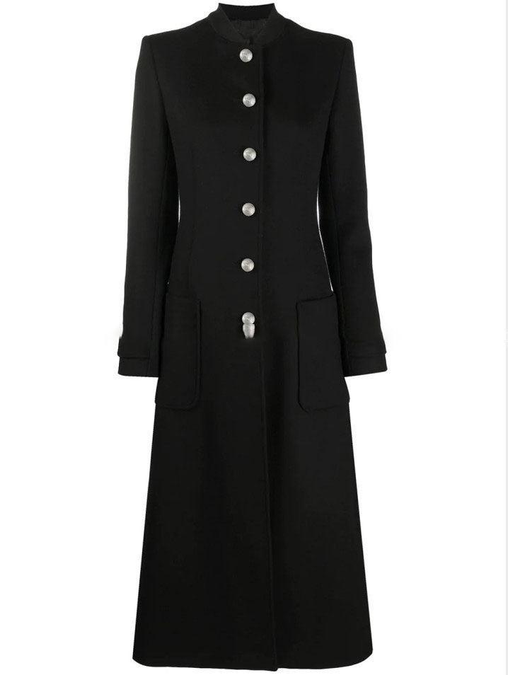 Slim Woolen Coat with Large Patch Pockets