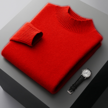 Men's Mock Neck Sweater - Pure Wool Knit Shirt