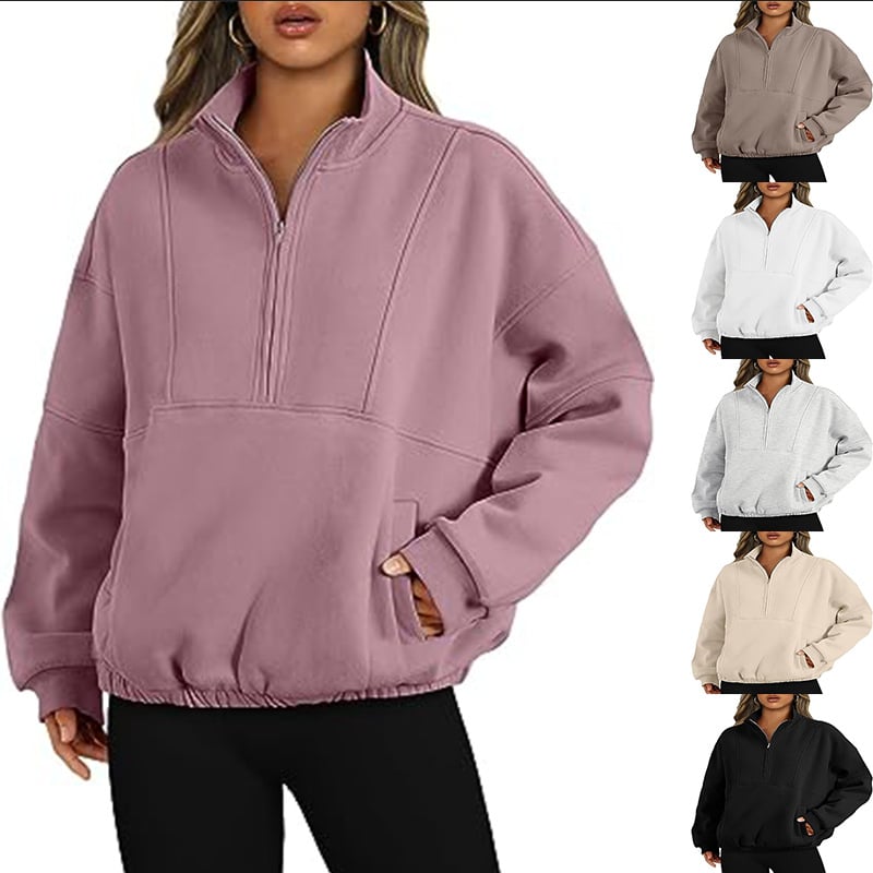 Women's Casual Sports Sweater with Zipper Pocket