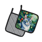 Ojos Azules Cat By the Christmas Tree Pair of Pot Holders