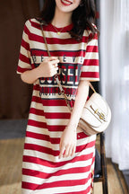 Summer Striped Print T-Shirt Dress with Short Sleeves | Streetwear
