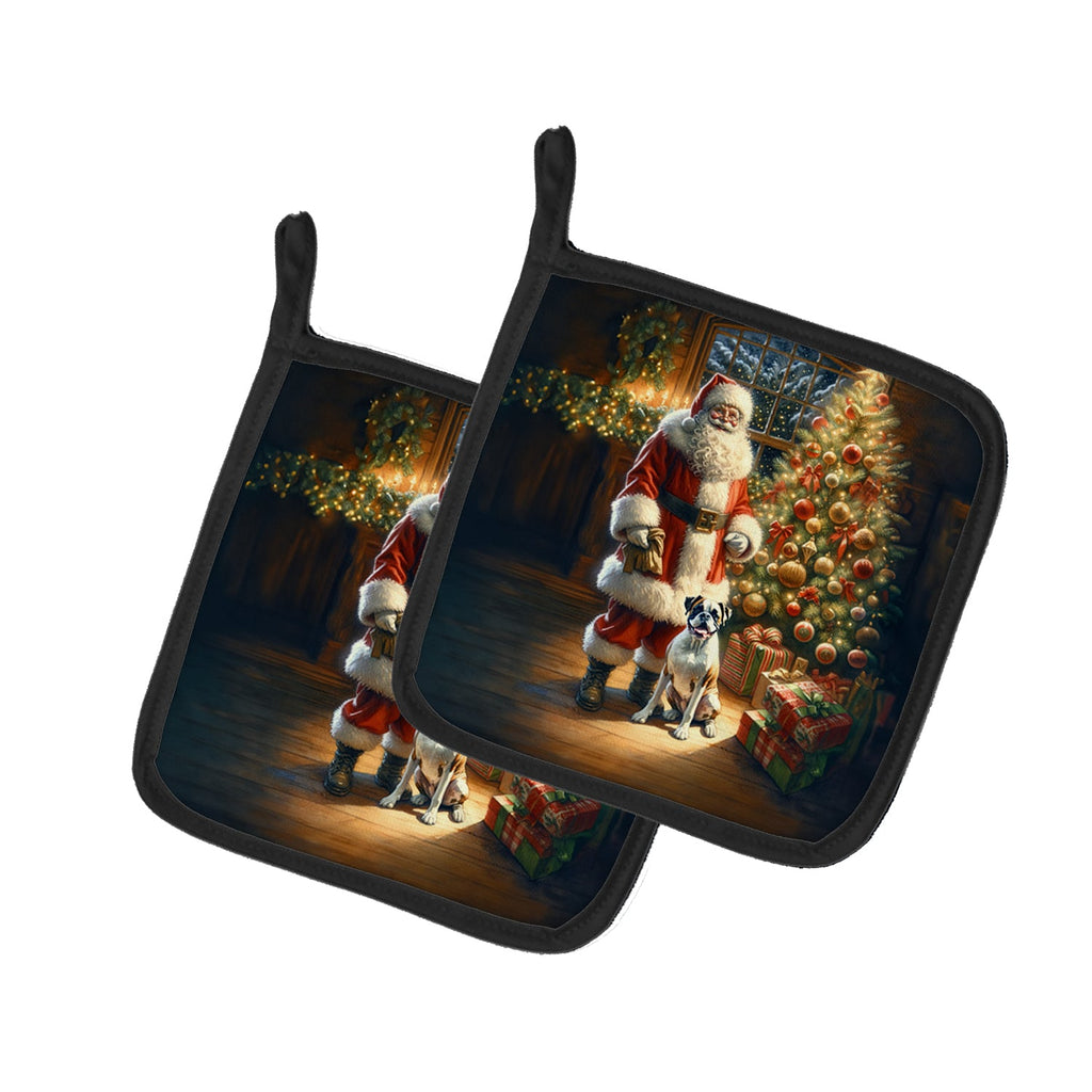 Boxer and Santa Claus Pair of Pot Holders