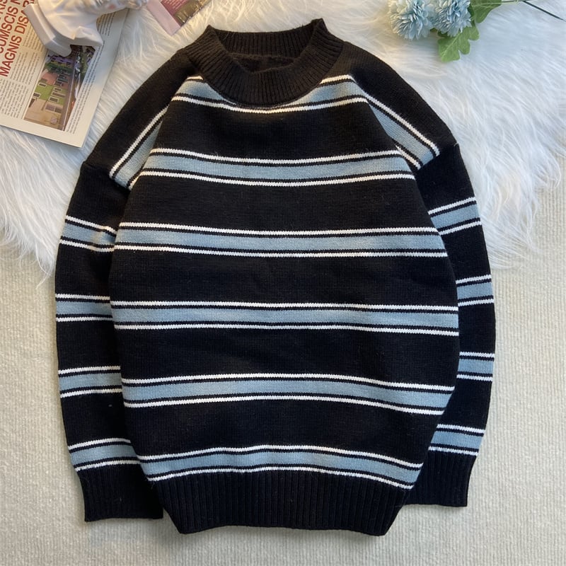 Men's Striped Crewneck Sweater for Autumn & Winter