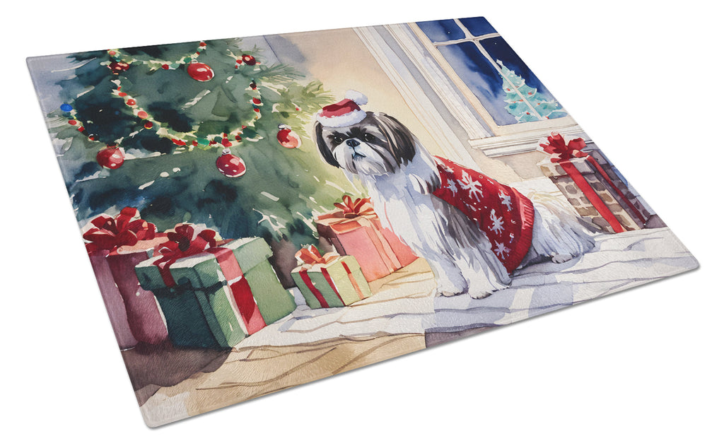 Shih Tzu Cozy Christmas Glass Cutting Board
