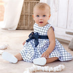 Blue Plaid Sleeveless Dress with Bowknot Detail