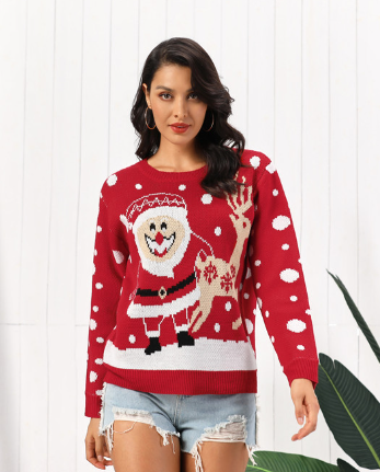 New Santa Fawn Jacquard Pullover Sweater | Streetwear