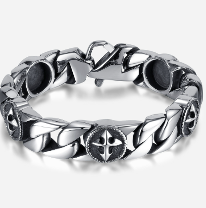 Men's Vintage Cross Titanium Steel Curb Chain Bracelet