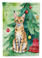 Serengeti Cat By the Christmas Tree House Flag