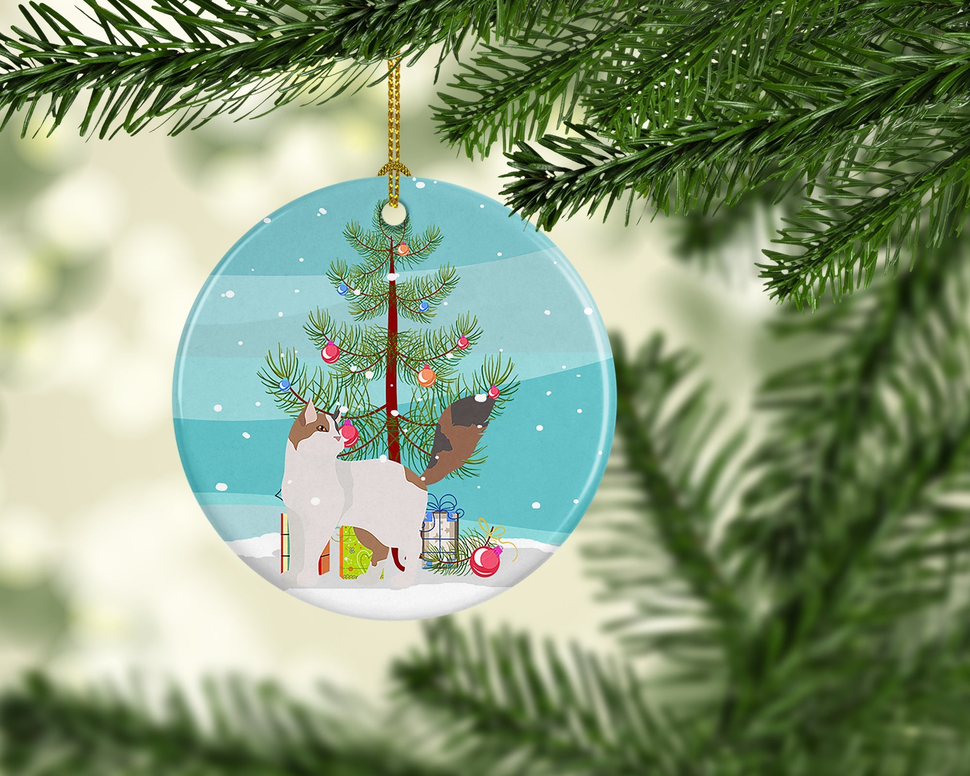 Turkish Van Cat Christmas Ceramic Ornament