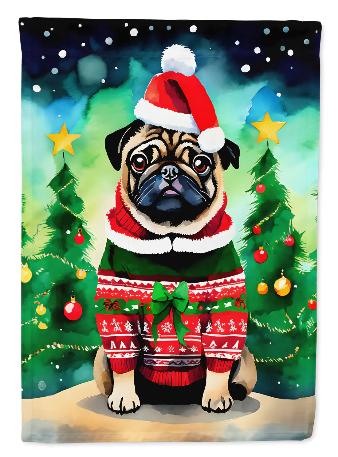 Pug Christmas House Flag