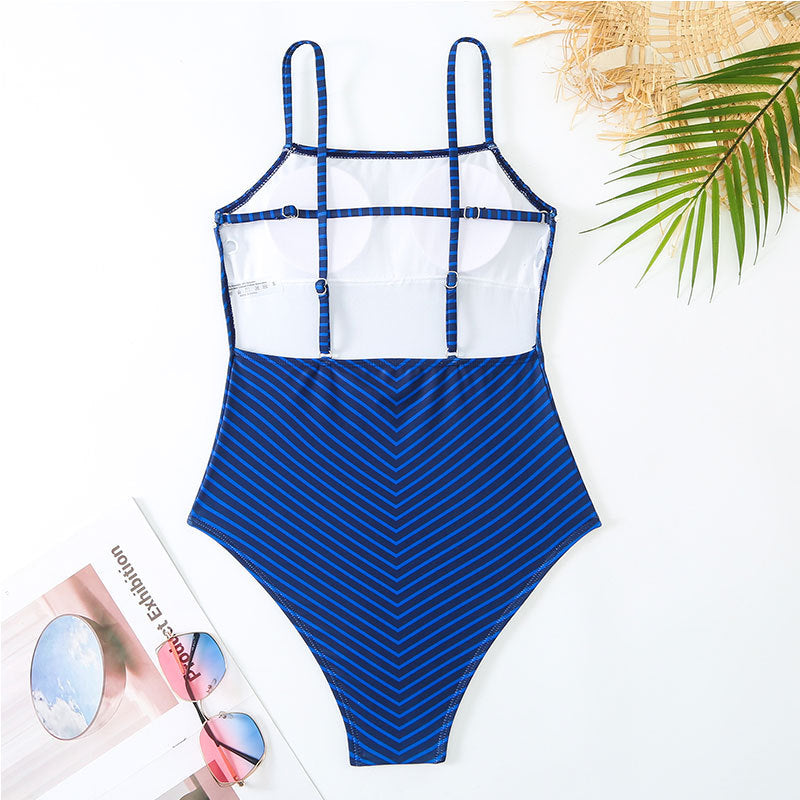2023 Women's Retro Striped Backless Swimsuit Set