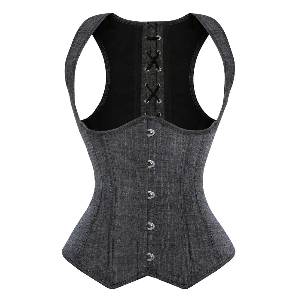 Gray Long-Line Shaping Bodysuit with Waist Control