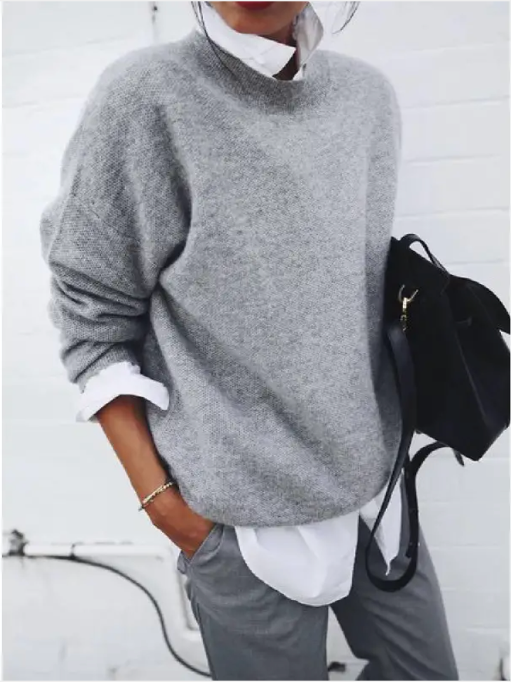 "Women's Solid Color Knit Pullover Sweater - Long Sleeve Fall/Winter Top" | Streetwear