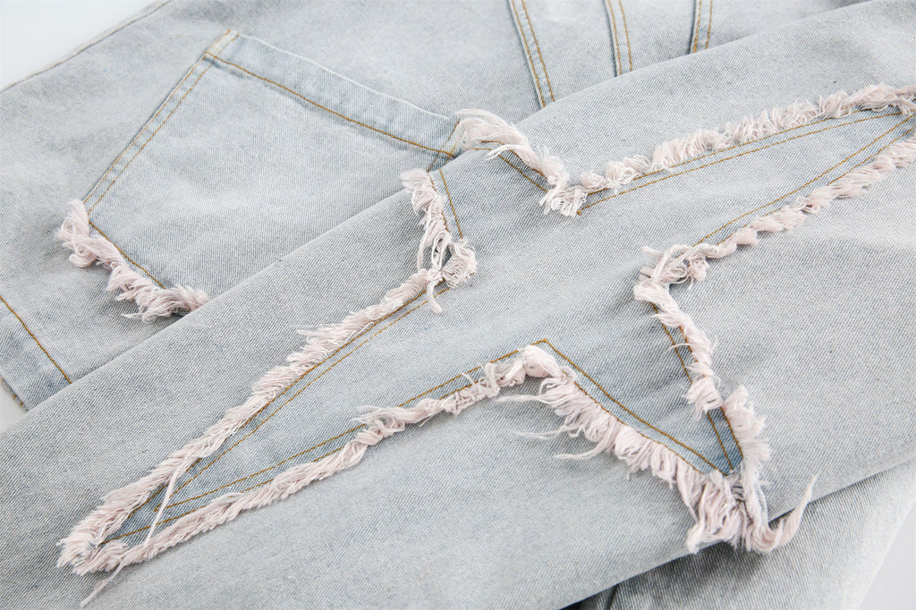 Vintage Chinese Style Denim Jacket in Washed Blue