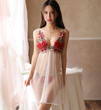Embroidered Rose Sheer Mesh Cover-Up Dress
