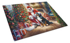 Bernese Mountain Dog and Santa Claus Glass Cutting Board