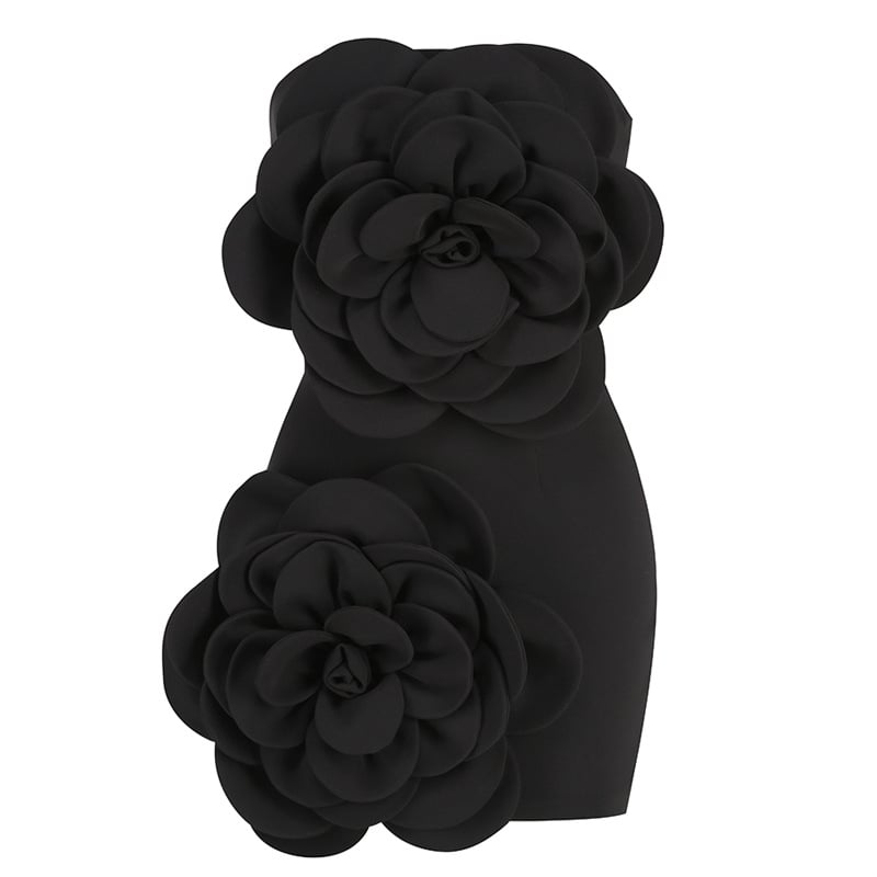 Red Tube Top Skirt with 3D Floral Design