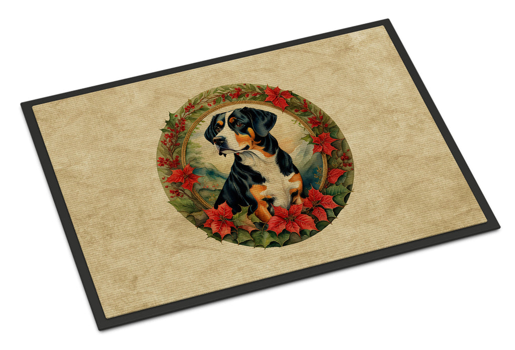 Entlebucher Mountain Dog Christmas Flowers Doormat