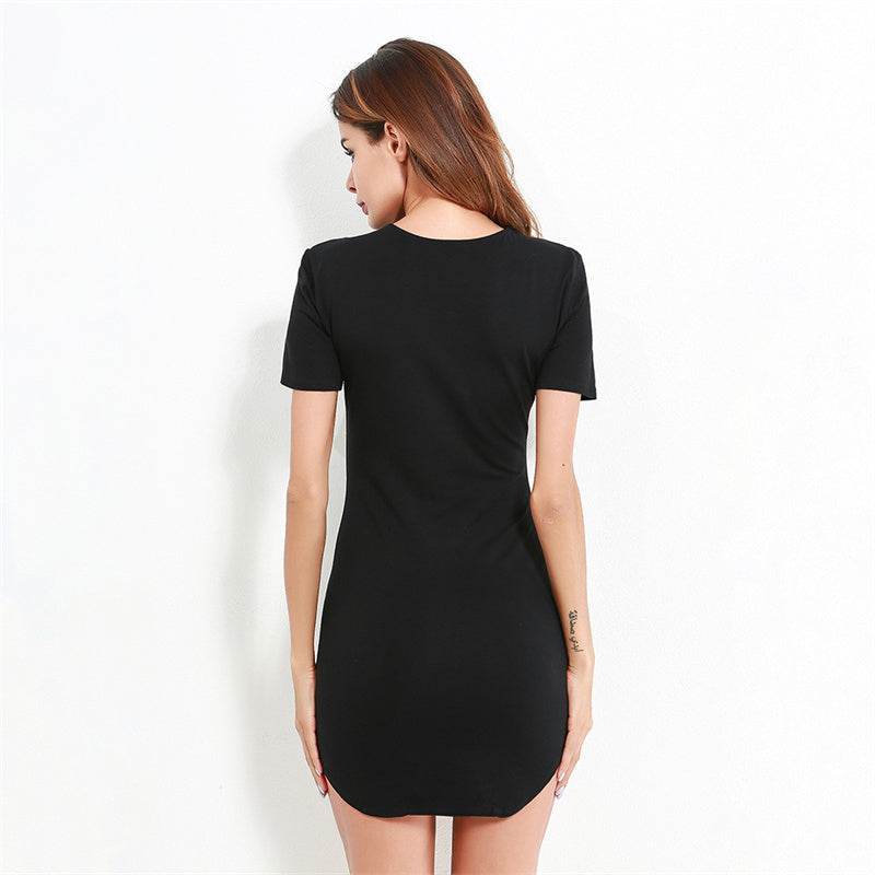 Summer Women’s Solid Color O-Neck Bodycon Mini Dress