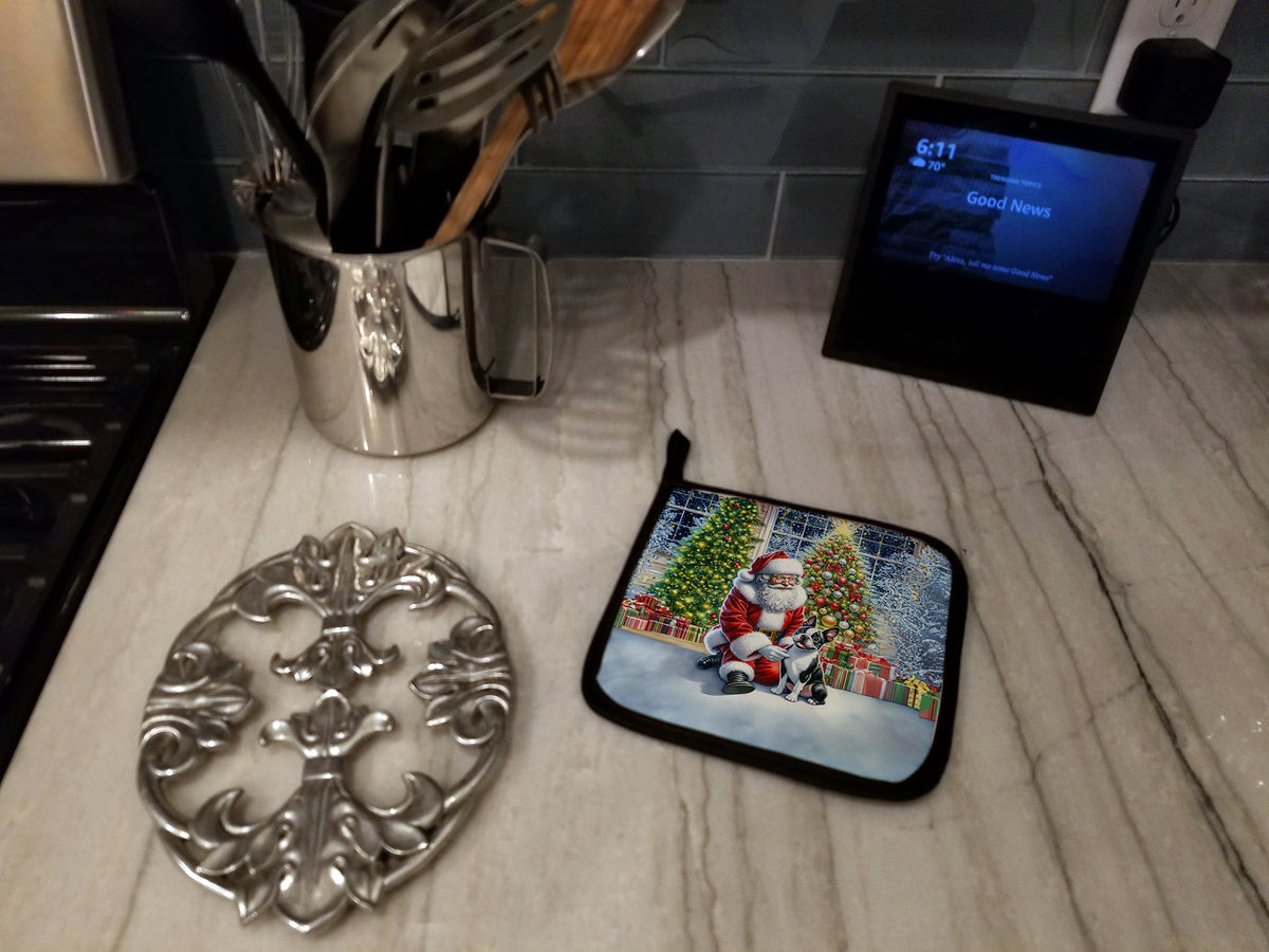 Boston Terrier and Santa Claus Pair of Pot Holders