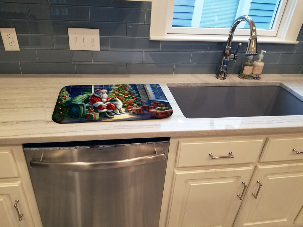 Keeshond and Santa Claus Dish Drying Mat