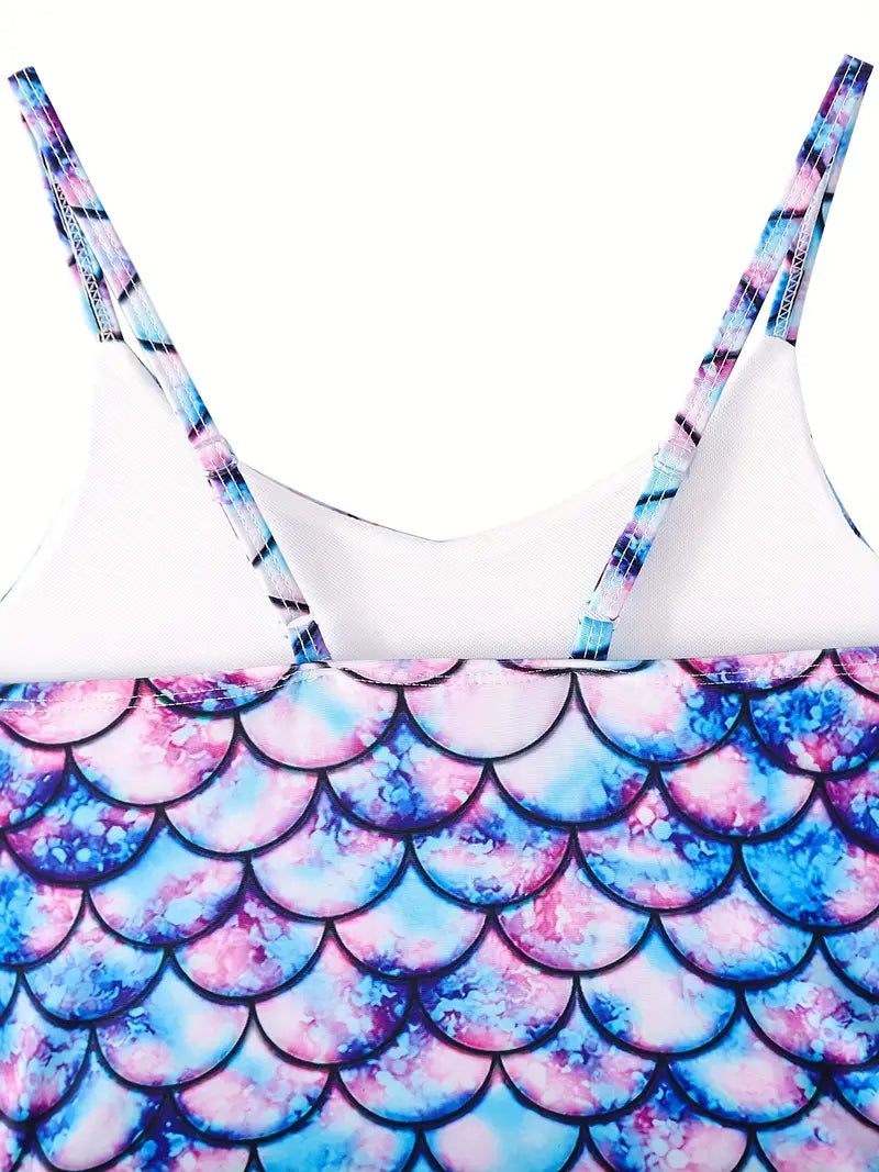 Girls Mermaid Scale One-Piece Swimsuit
