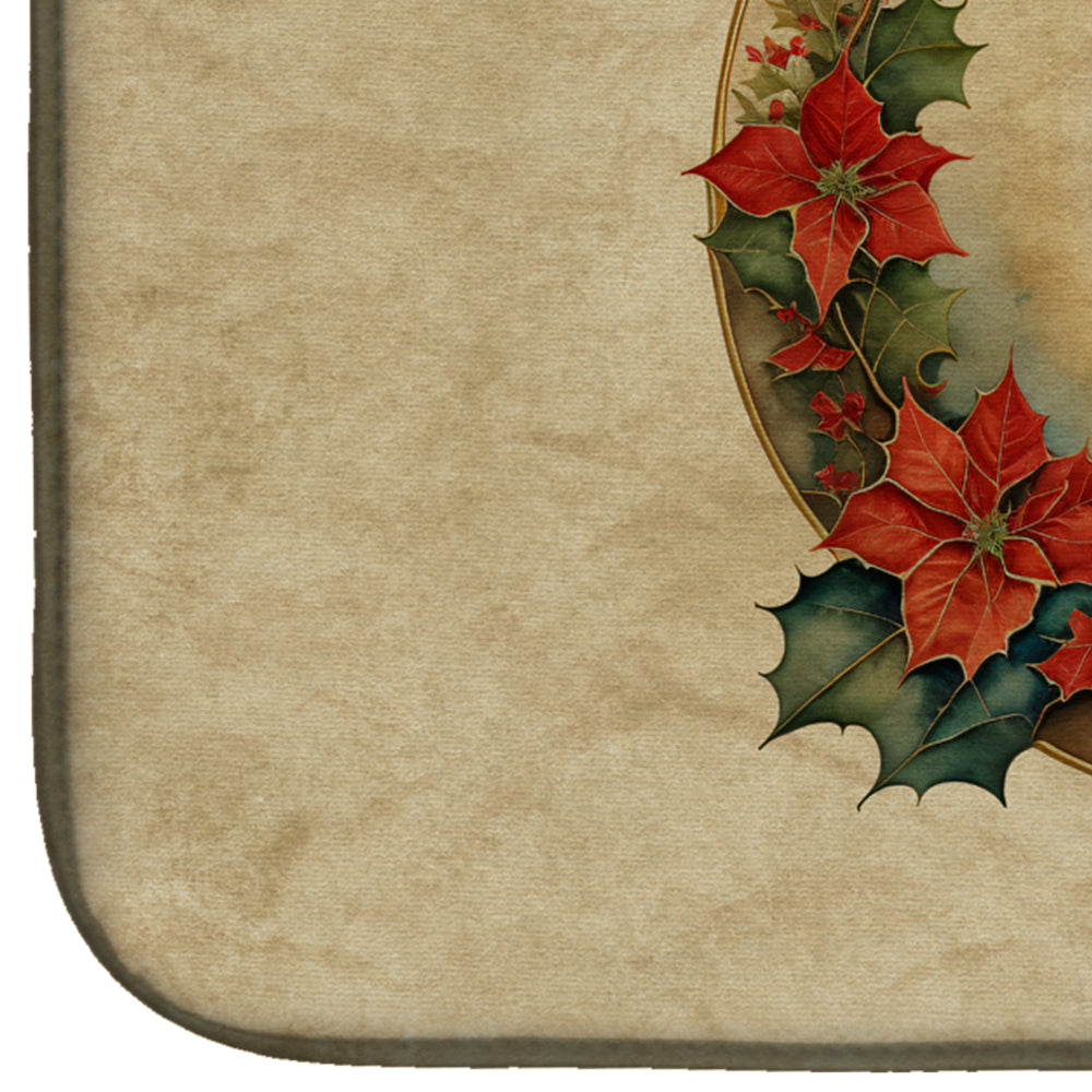 Basenji Christmas Flowers Dish Drying Mat