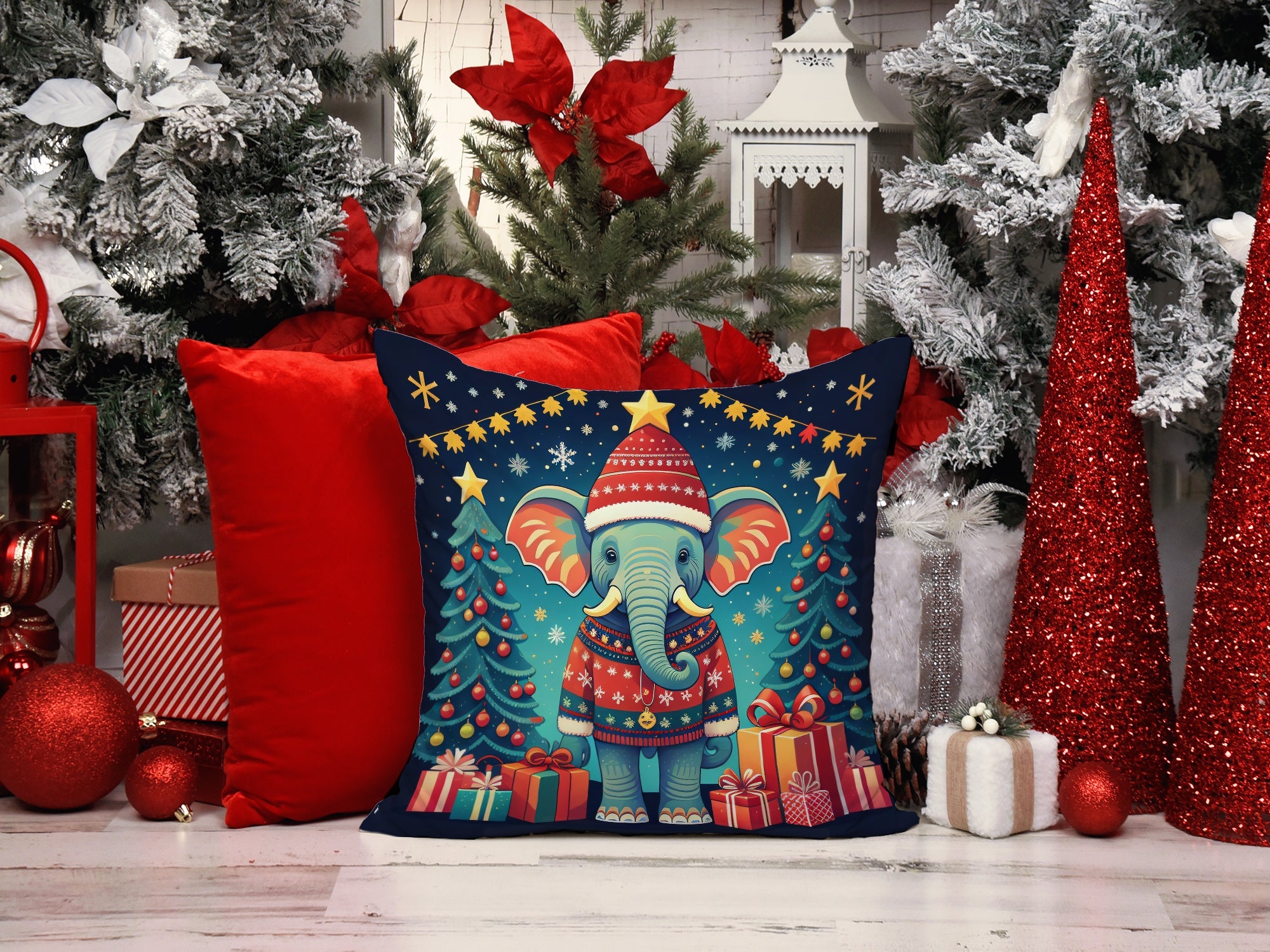 Elephant Christmas Throw Pillow