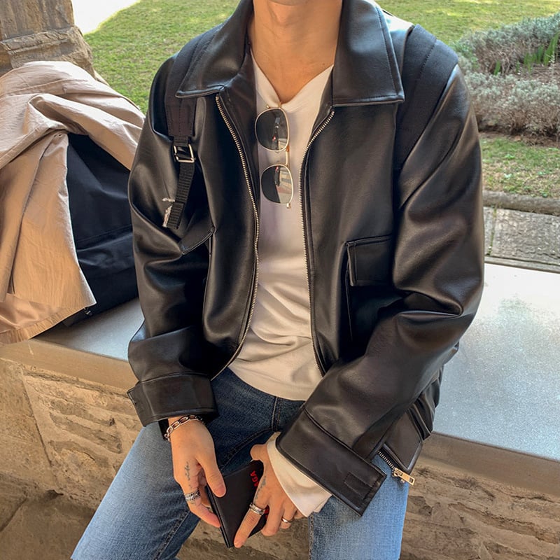 Men's PU Leather Pilot Motorcycle Jacket