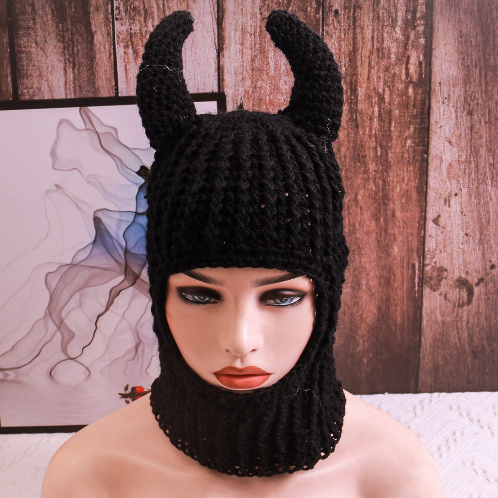 Horn Style Hand Crocheted Wool Hat | Embroidered Cap