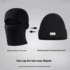 Men's Outdoor Thickened Warm Wool Hat Mask Dual-use | Embroidered Cap