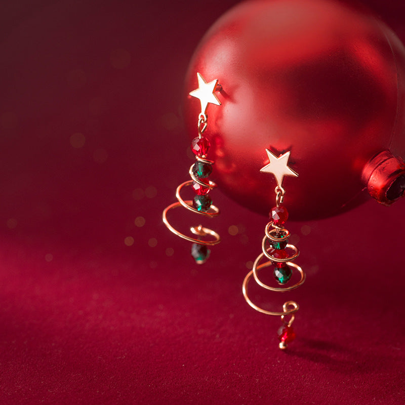 Silver Rotating Christmas Tree Earrings for Women